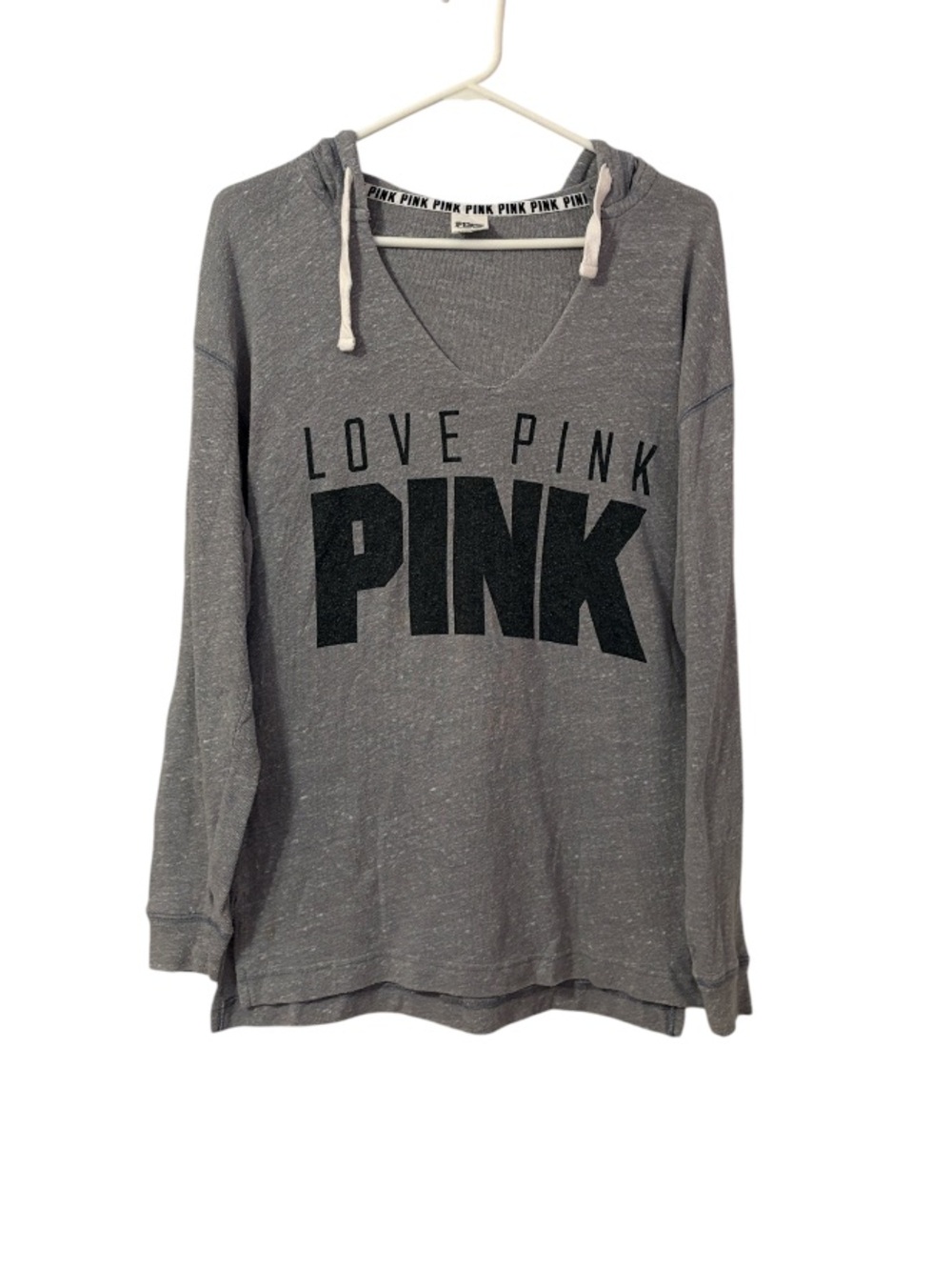 PINK LOVE PINK Gray Graphic V Neck Athletic Hoodie